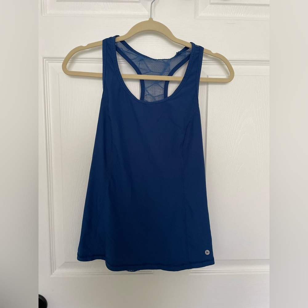 90 degree women’s athletic wear blue tank top with mesh back size small